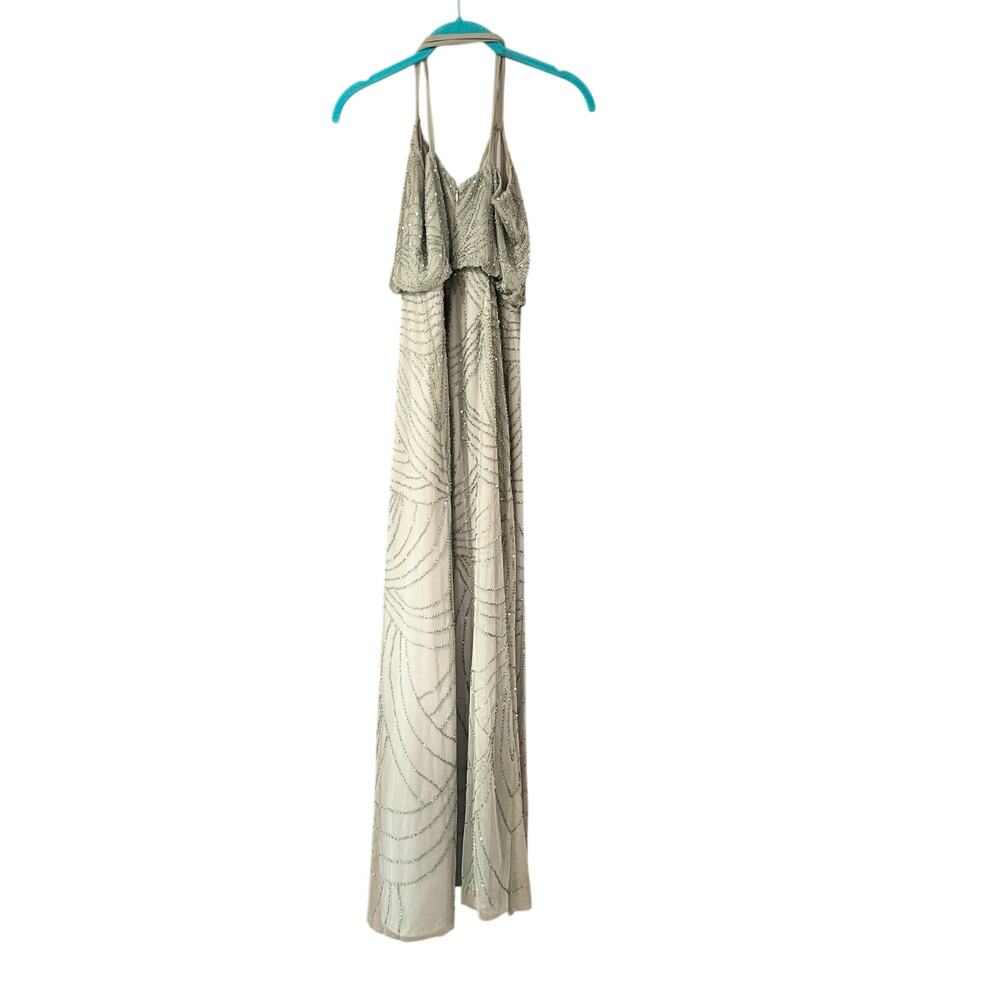 Adrianna Papell Mint Chiffon Beaded Sleeveless Art Deco Gown Ice Ball Size 2 PLL - Picture 7 of 16